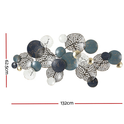 Metal Wall Art Hanging Sculpture 132Cm Home Decor Leaf Circles Blue