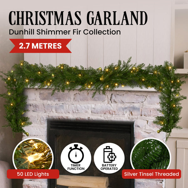  274cm Pre-lit Christmas Garland - Dunhill Shimmer Fir