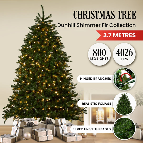  2.7m Dunhill Shimmer Fir Pre-Lit Christmas Tree