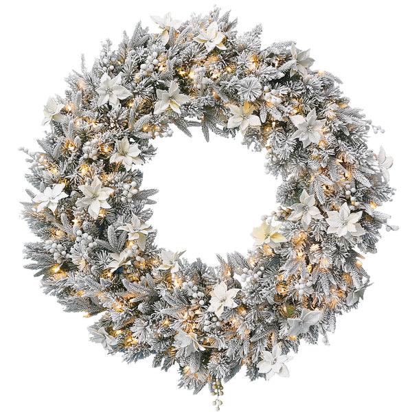  Frosted Colonial Pre-Lit Christmas Wreath - 122cm