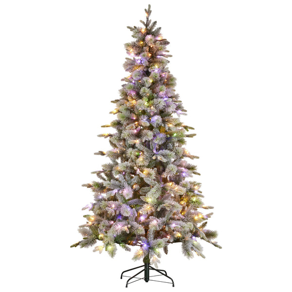  Snowy Stamford Spruce 7.5ft Christmas Tree Multi Functional White Coloured LED Lig