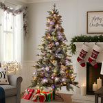Snowy Stamford Spruce 7.5ft Christmas Tree Multi Functional White Coloured LED Lig
