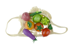 Wooden Vegetables 7 Pcs Set With Cotton Mesh Shopping Bag