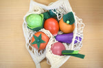 Wooden Vegetables 7 Pcs Set With Cotton Mesh Shopping Bag