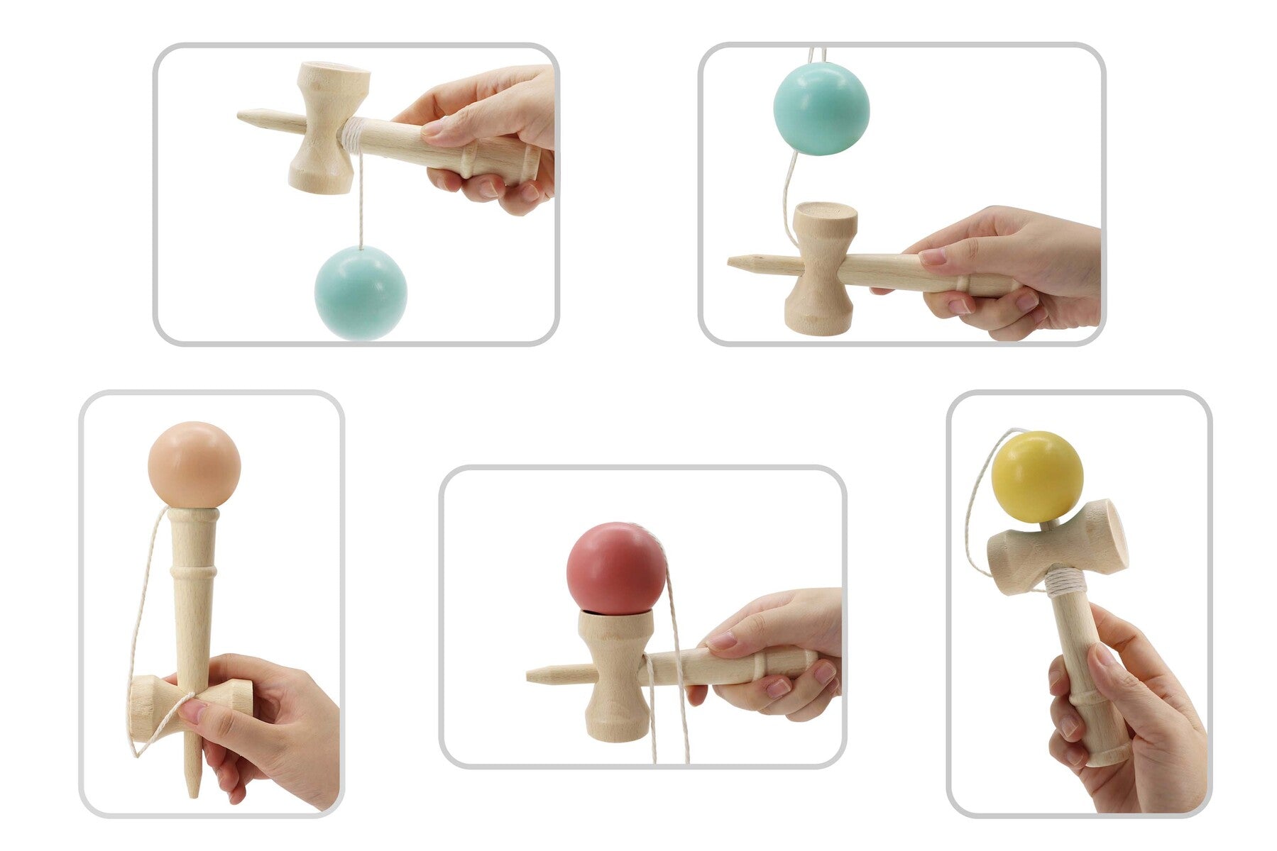 Set Of 4 Wooden Kendama Catch The Ball Game 