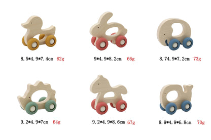 Wooden Grip Animal With Silicone Wheels