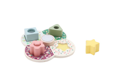 Wooden shape sorter with activity blocks