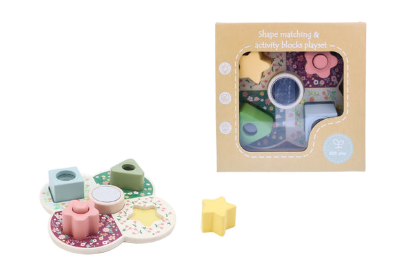  Wooden shape sorter with activity blocks