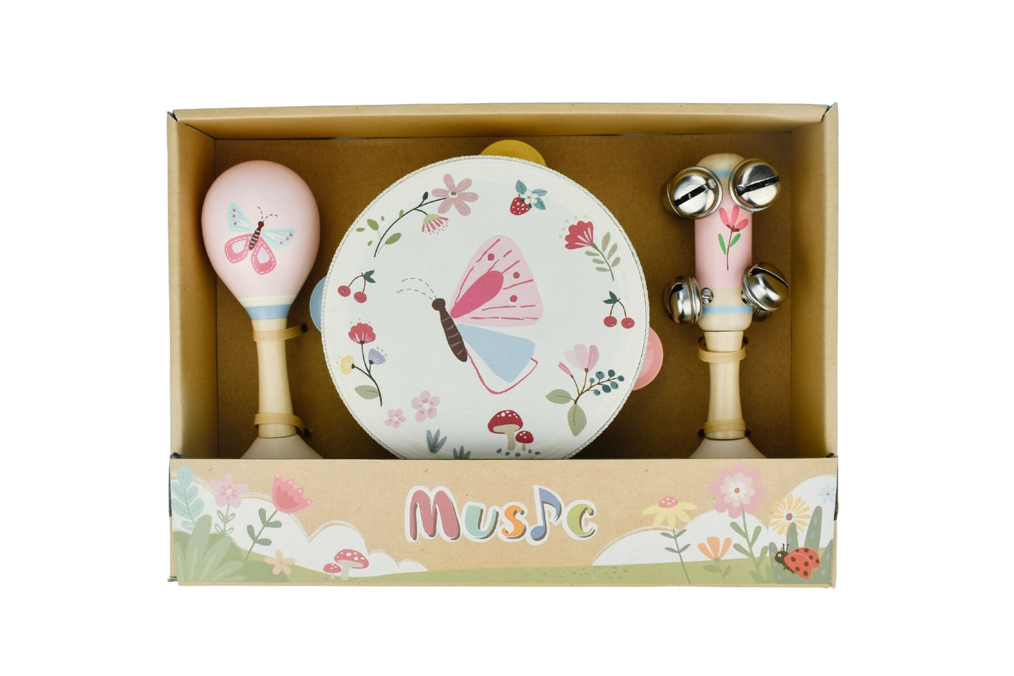 Wooden spring insect butterfly music 3 pc set