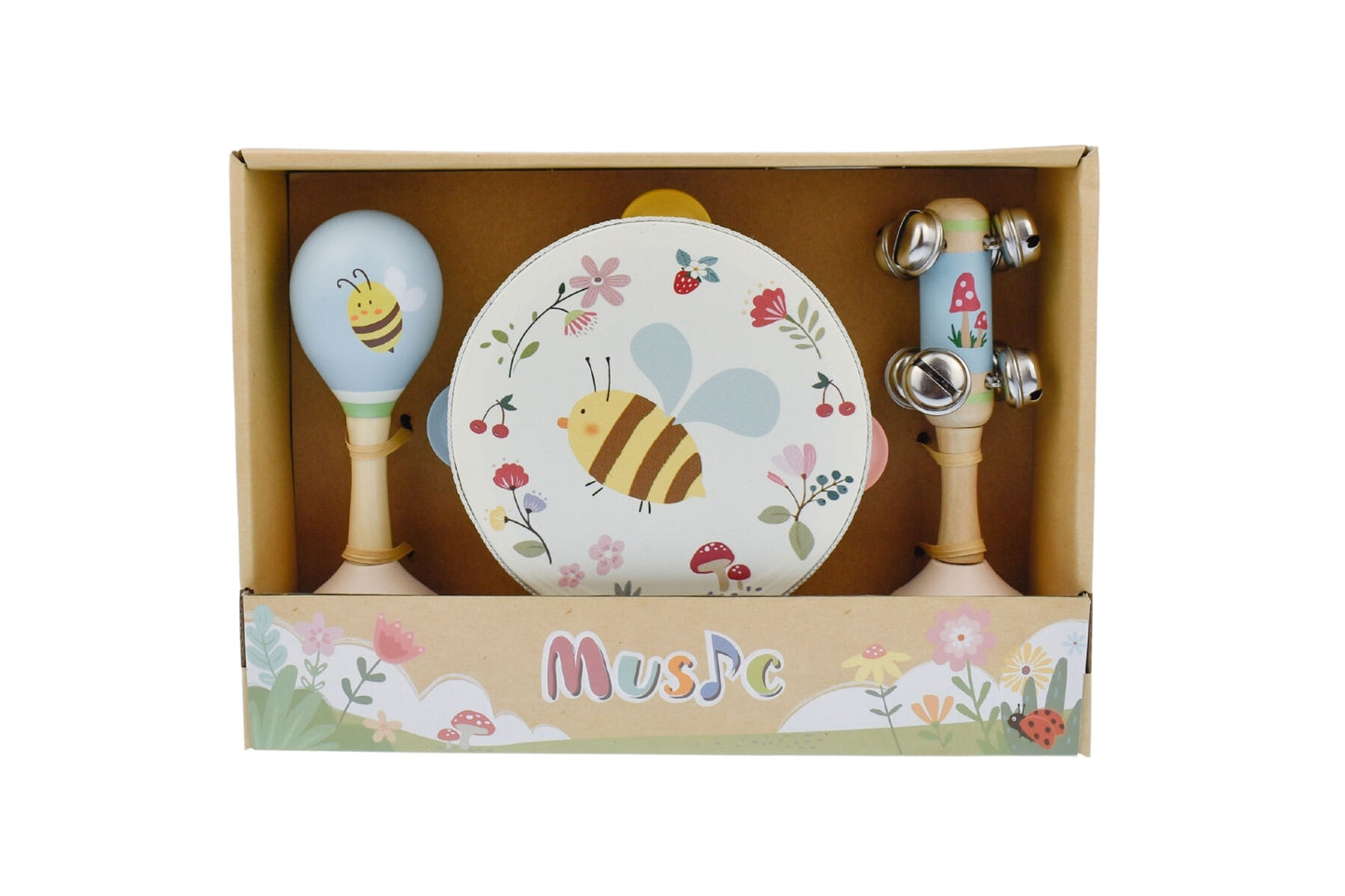Wooden spring insect bee music 3 pc set