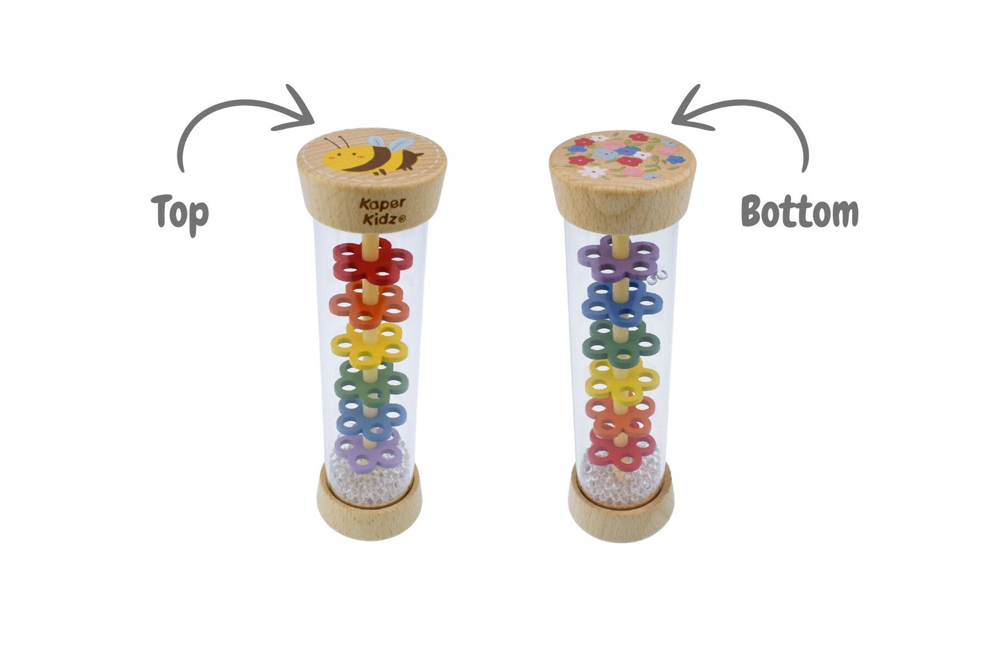 Wooden spring insect rainmaker rattle butterfly and bee pack of 2