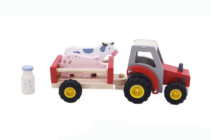 Wooden Tractor Red Farm Toy