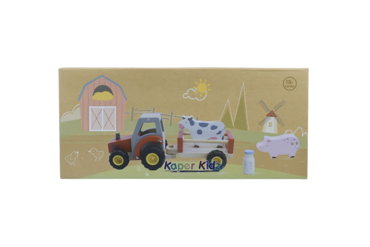 Wooden Tractor Red Farm Toy