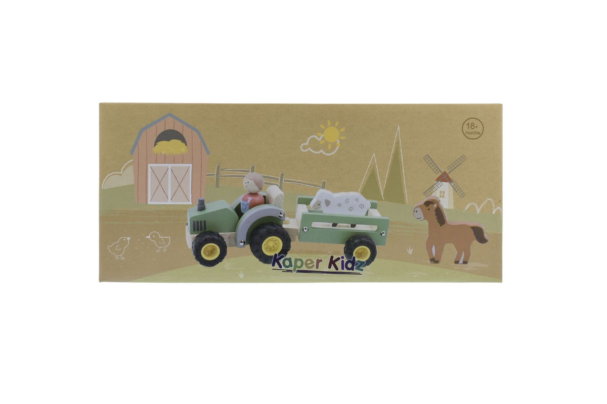 Wooden Tractor Green Farm Toy