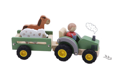 Wooden Tractor Green Farm Toy