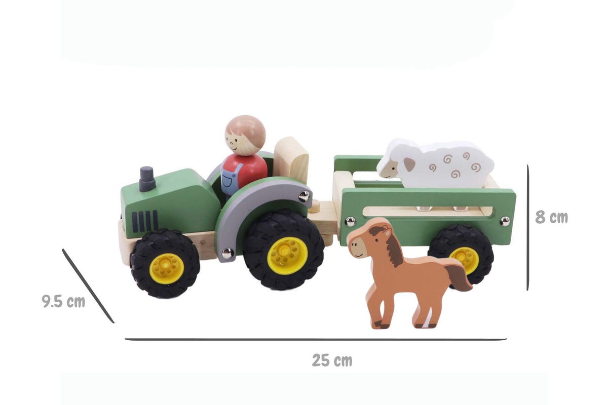 Wooden Tractor Green Farm Toy