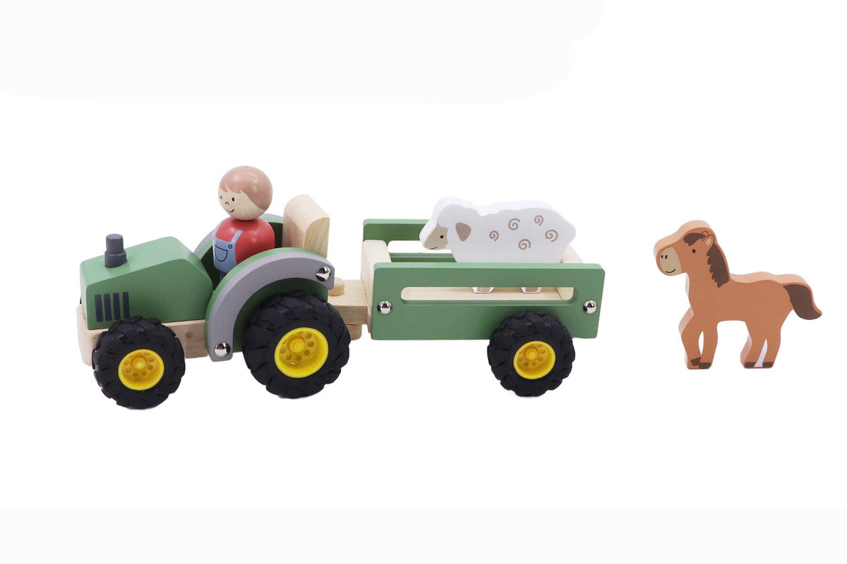 Wooden Tractor Green Farm Toy