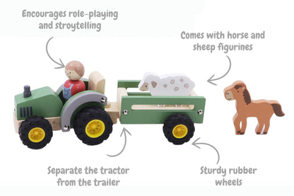 Wooden Tractor Green Farm Toy