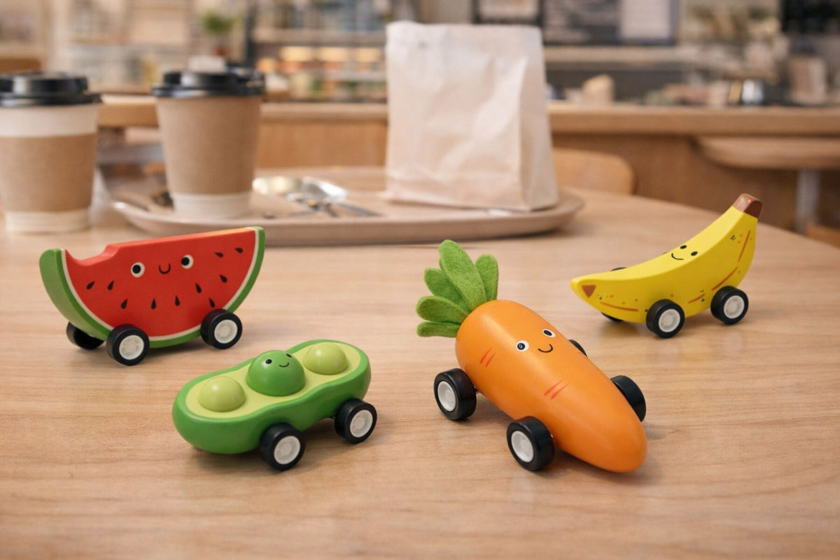 Wooden Fruit Toys Pull Back Set 9x5x4cm