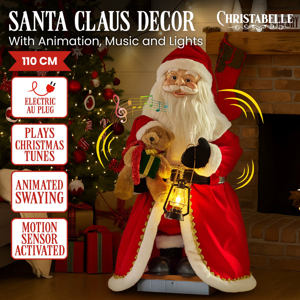 1.1m Musical LED Animated Christmas Santa Claus Glowing Lantern Ornament Decoratio