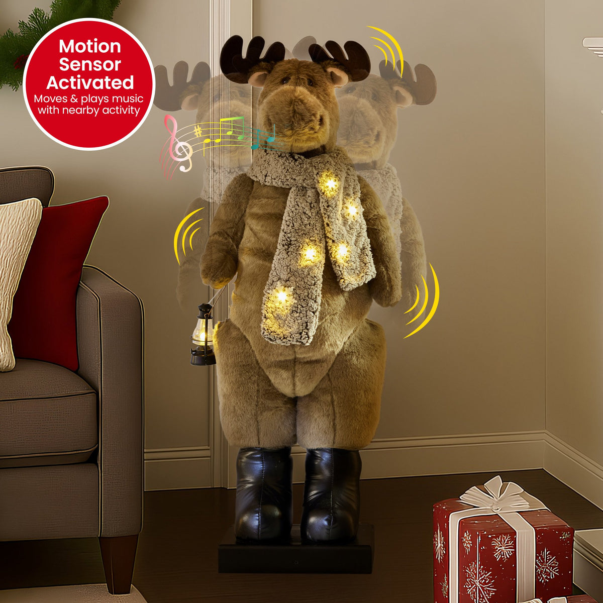 1.1m Musical LED Animated Christmas Moose Decoration Light-Up Lantern Ornament