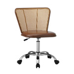 Rattan Office Chair PU Leather Seat Dark Brown