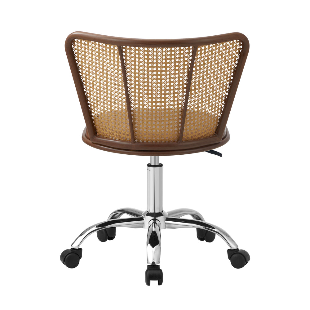 Rattan Office Chair PU Leather Seat Dark Brown