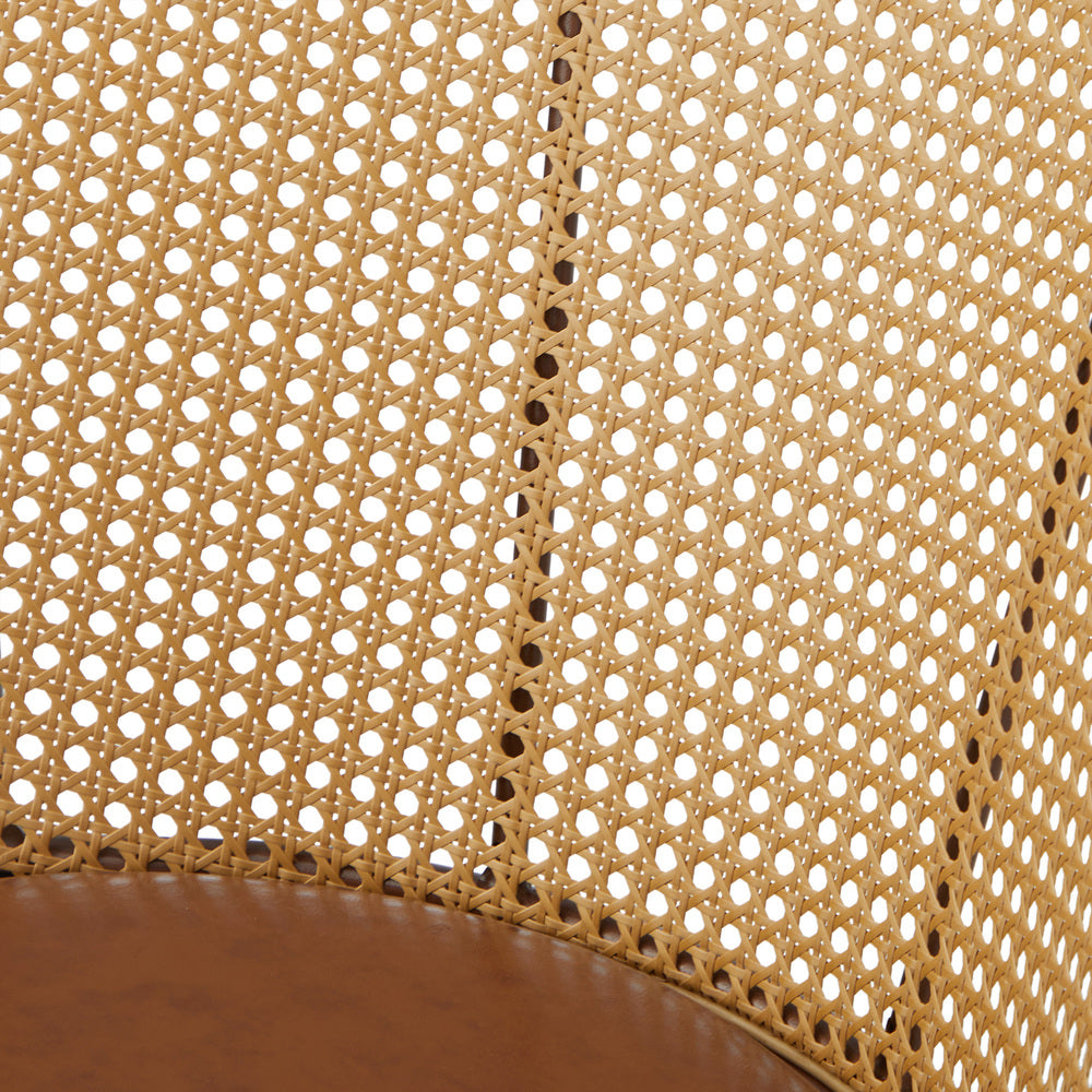 Rattan Office Chair PU Leather Seat Dark Brown