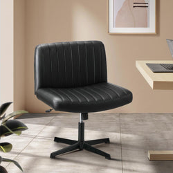 Mid Back Armless Office Desk Chair Wide Seat PU Leather Black