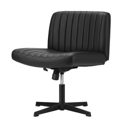 Mid Back Armless Office Chair PU Leather Black