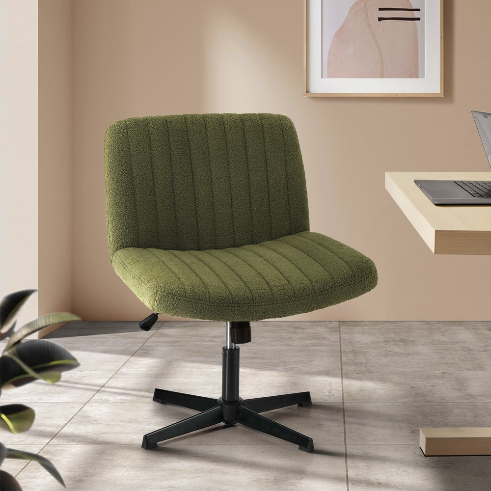 Mid Back Armless Office Chair Wide Seat Sherpa Green
