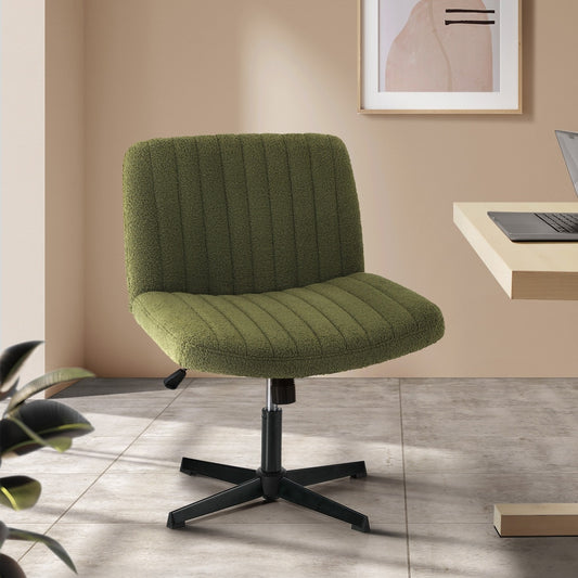 Mid Back Armless Office Chair Wide Seat Sherpa Green