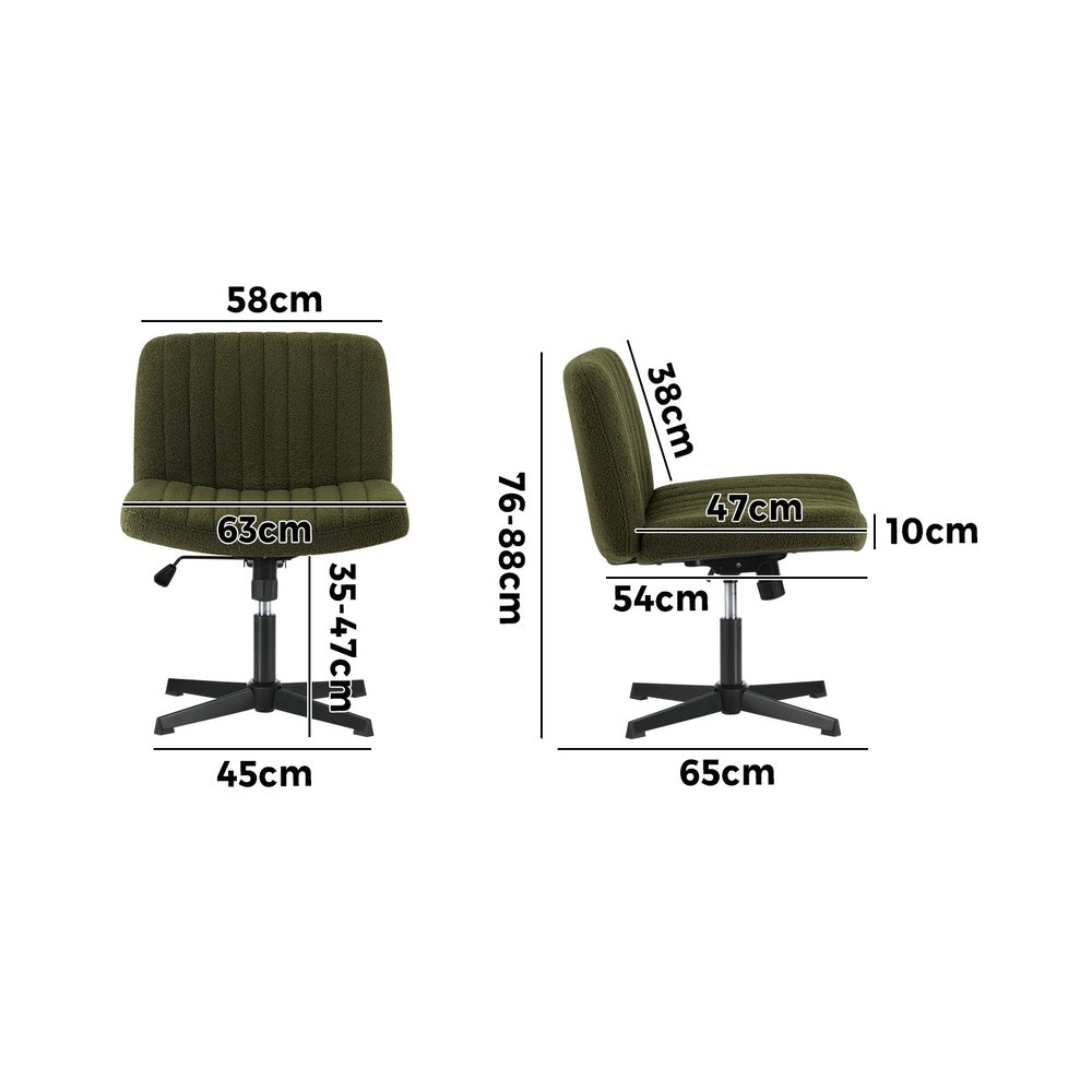 Mid Back Armless Office Chair Wide Seat Sherpa Green