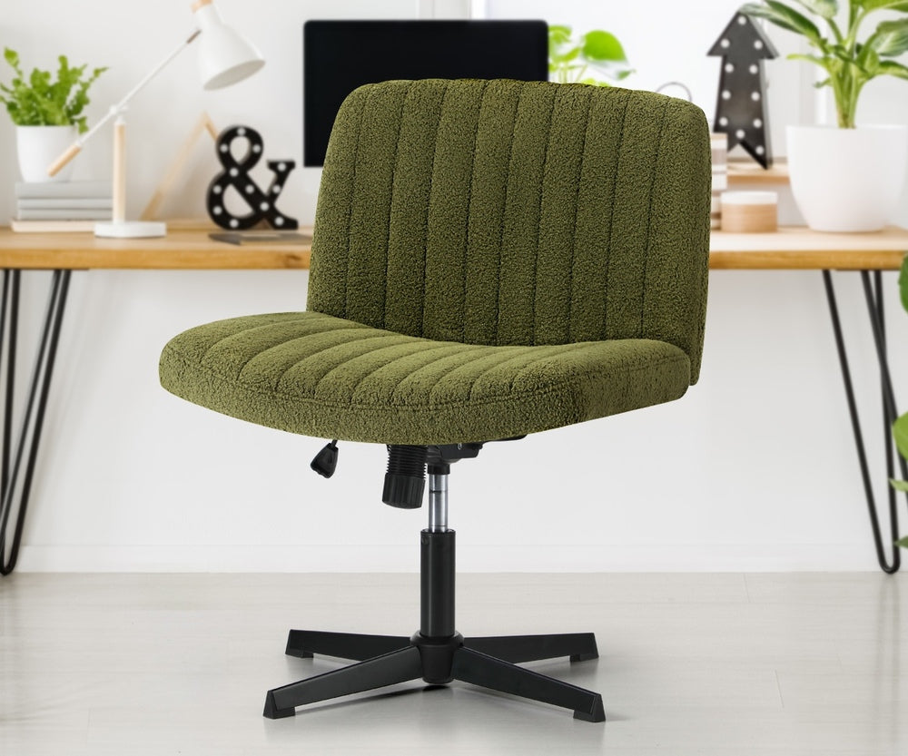 Mid Back Armless Office Chair Wide Seat Sherpa Green