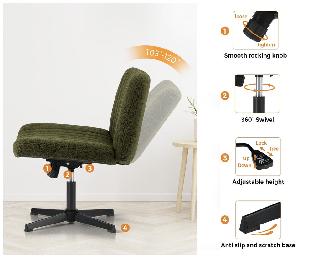 Mid Back Armless Office Chair Wide Seat Sherpa Green