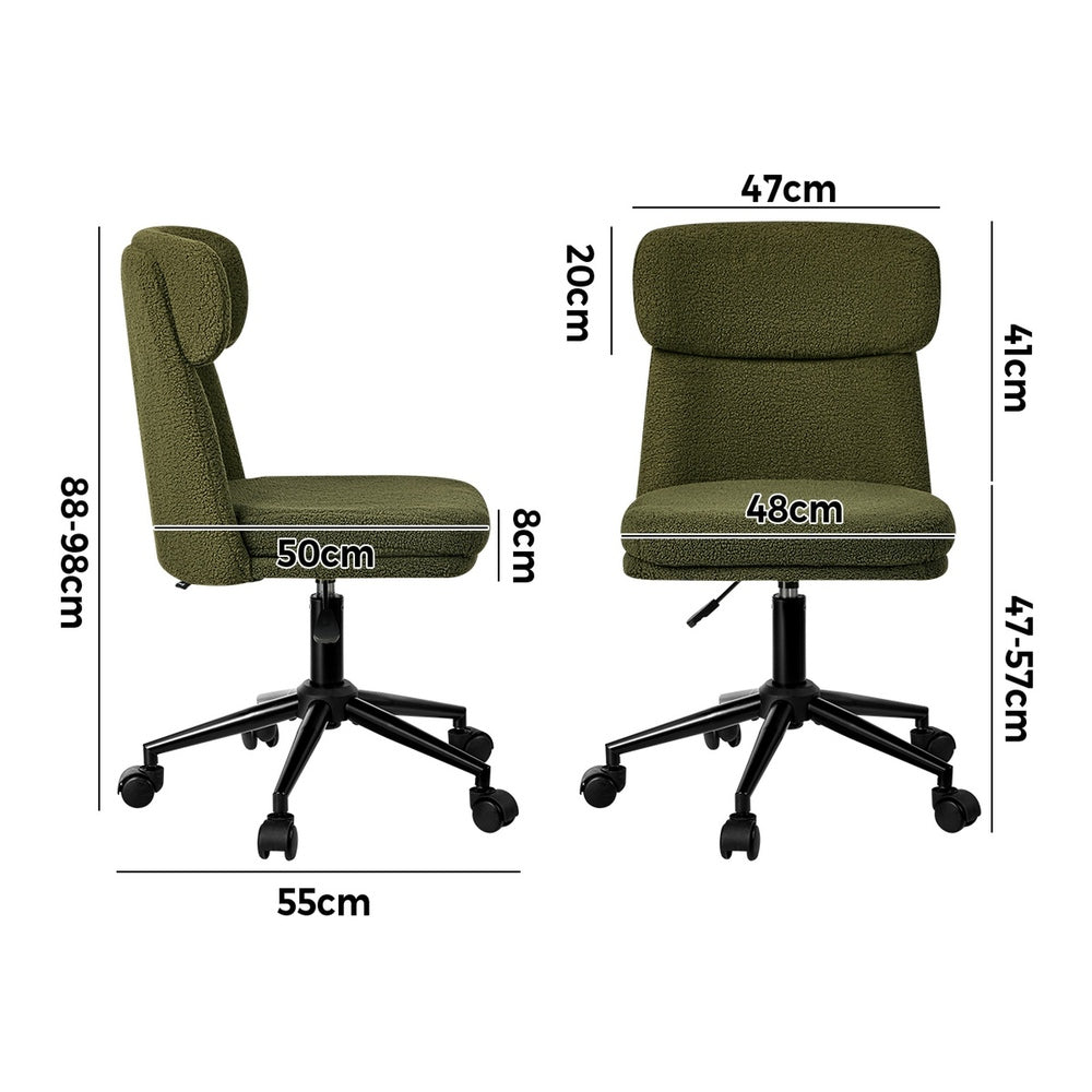 Armless Office Chair Mid Back Computer Desk Chair With Wheels White/Green