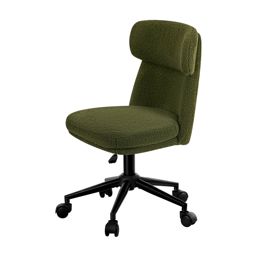Armless Office Chair Mid Back Computer Desk Chair With Wheels White/Green