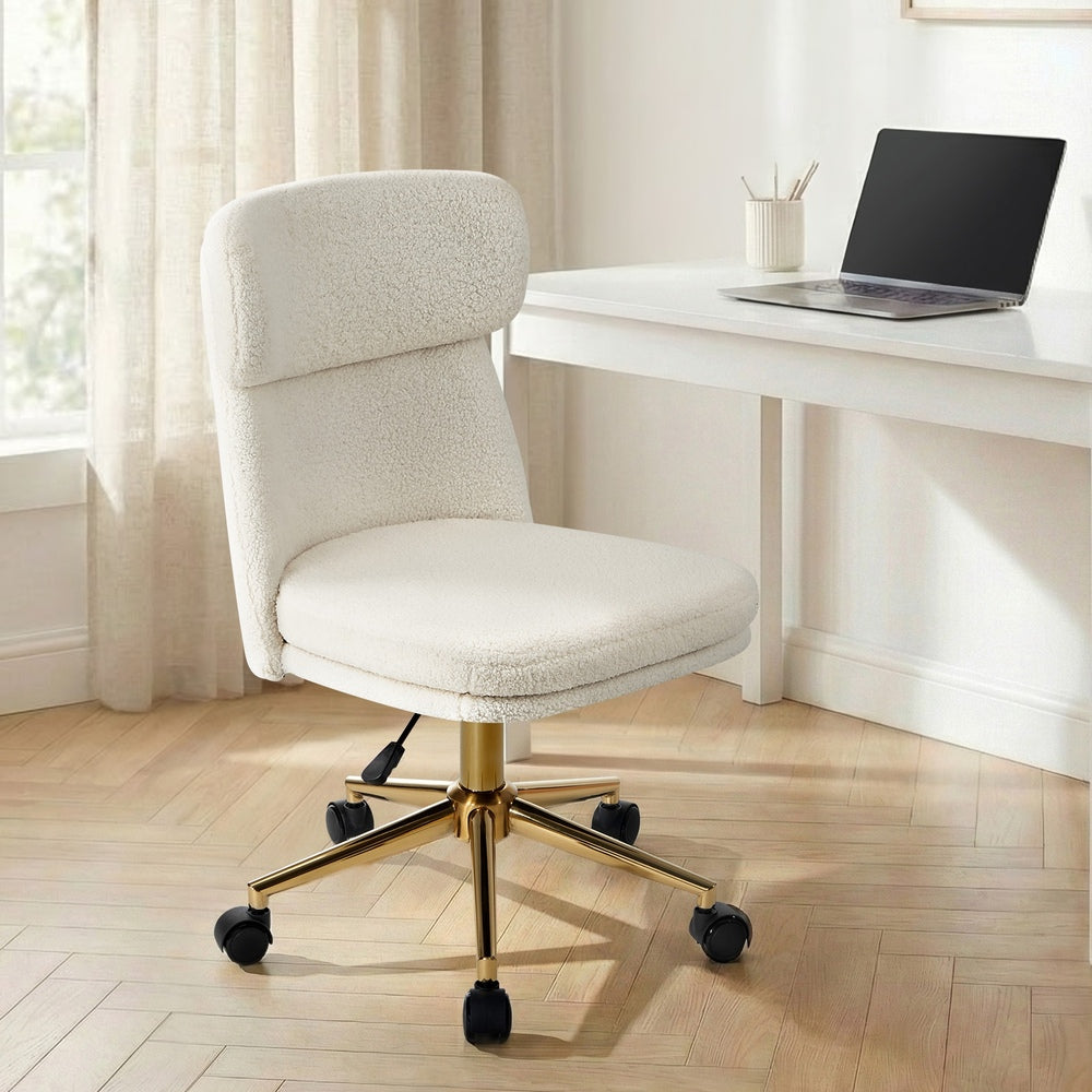 Armless Office Chair Mid Back Computer Desk Chair With Wheels White/Green