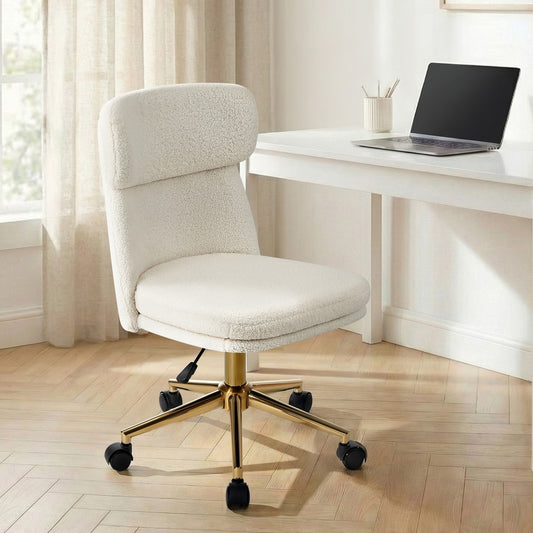 Armless Office Chair Mid Back Computer Desk Chair With Wheels White/Green