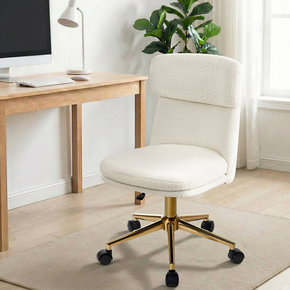 Armless Office Chair Mid Back Computer Desk Chair With Wheels White/Green