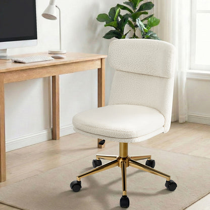 Armless Office Chair Mid Back Computer Desk Chair With Wheels White/Green
