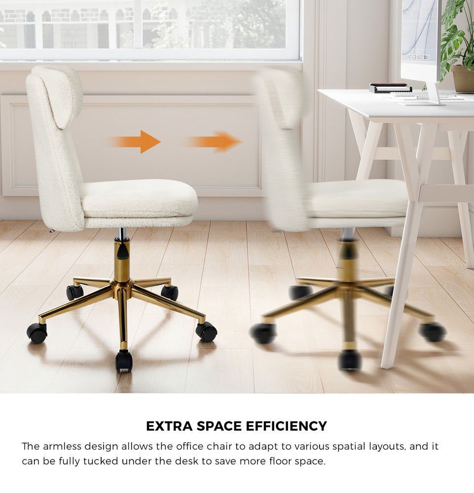 Armless Office Chair Mid Back Computer Desk Chair With Wheels White/Green
