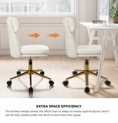 Armless Office Chair Mid Back Computer Desk Chair With Wheels White/Green