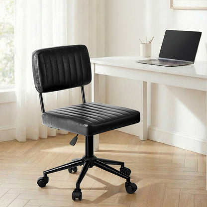 Mid Back Office Chair Swivel Computer Seat Leather Black Finish