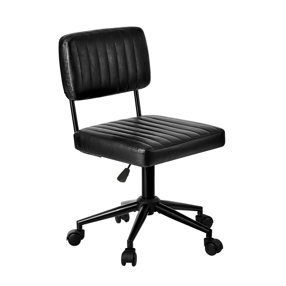 Mid Back Office Chair Swivel Computer Seat Leather Black Finish