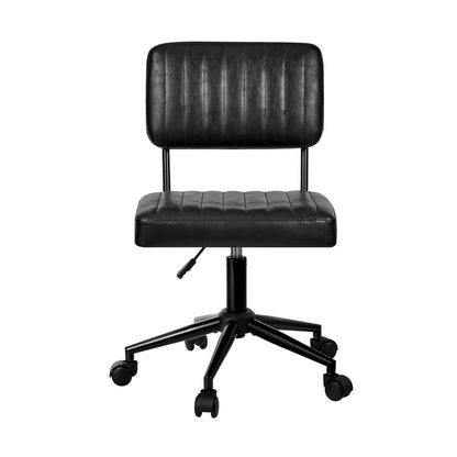 Mid Back Office Chair Swivel Computer Seat Leather Black Finish