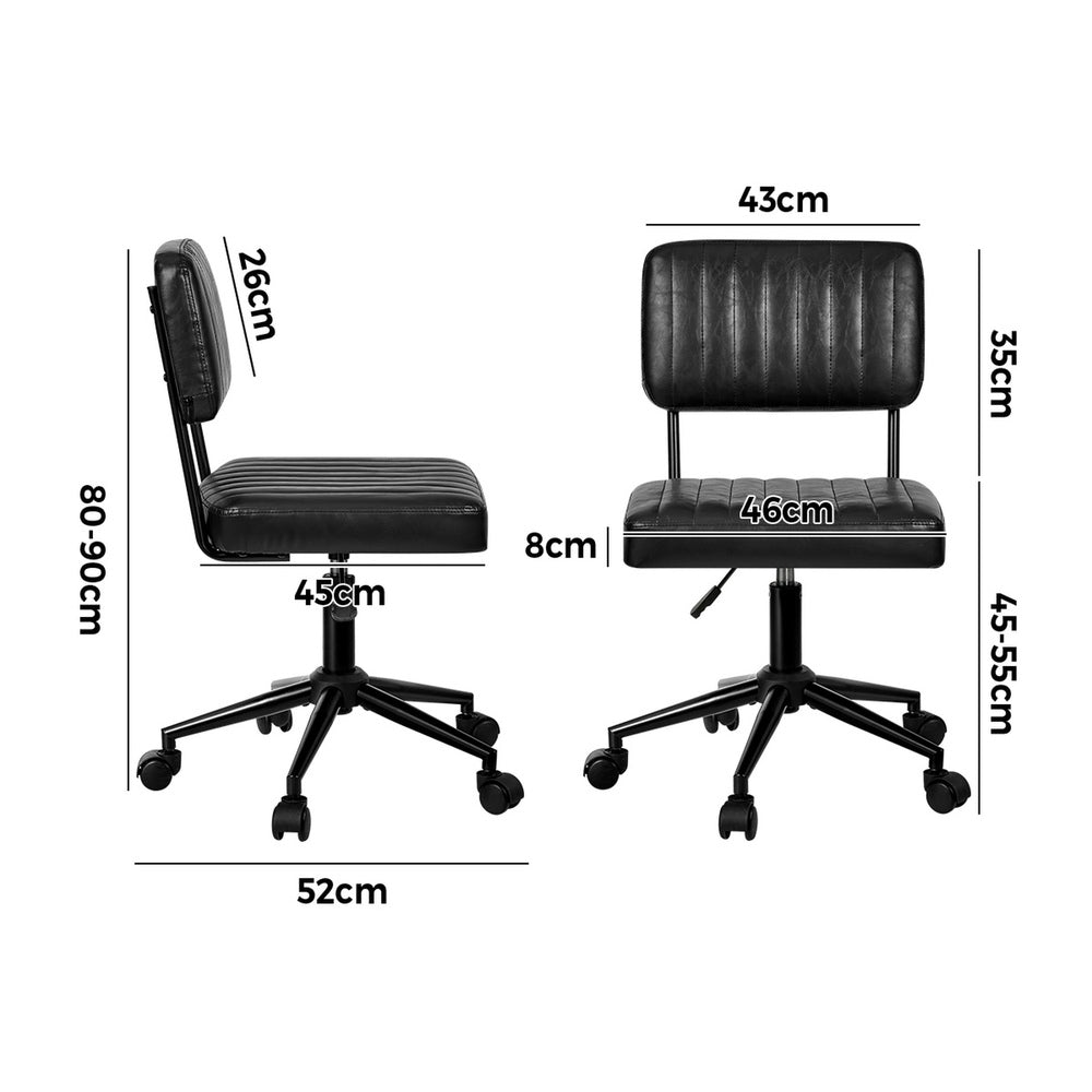 Mid Back Office Chair Swivel Computer Seat Leather Black Finish