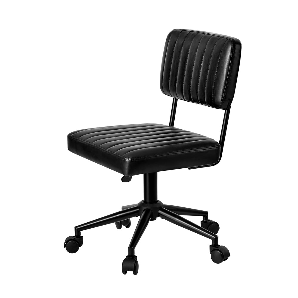 Mid Back Office Chair Swivel Computer Seat Leather Black Finish