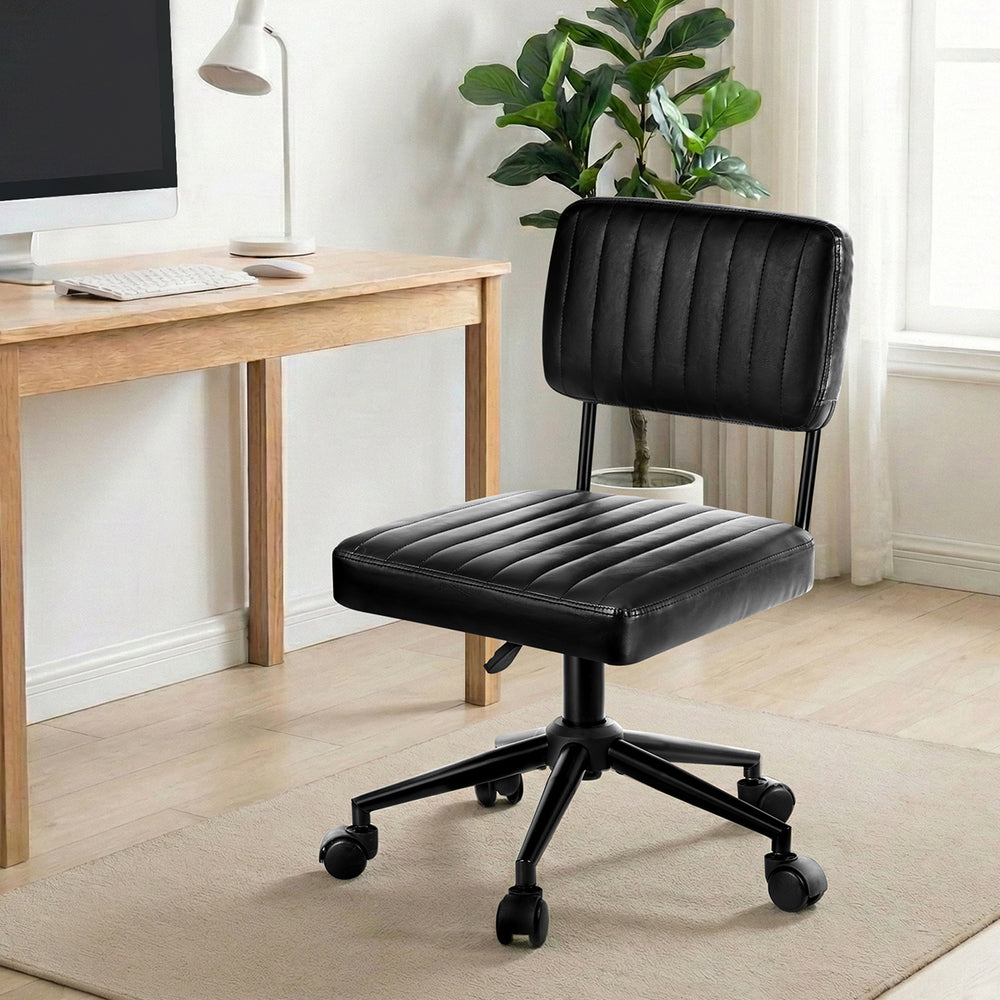 Mid Back Office Chair Swivel Computer Seat Leather Black Finish