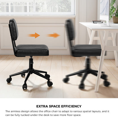 Mid Back Office Chair Swivel Computer Seat Leather Black Finish